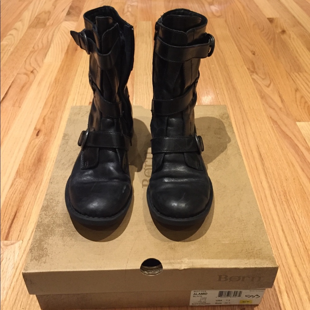 Born Alamid Mid Calf Black Burnished Boot 7.5