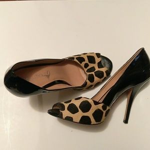 Cheetah Front Black Patent Leather Peeptoe Shoes