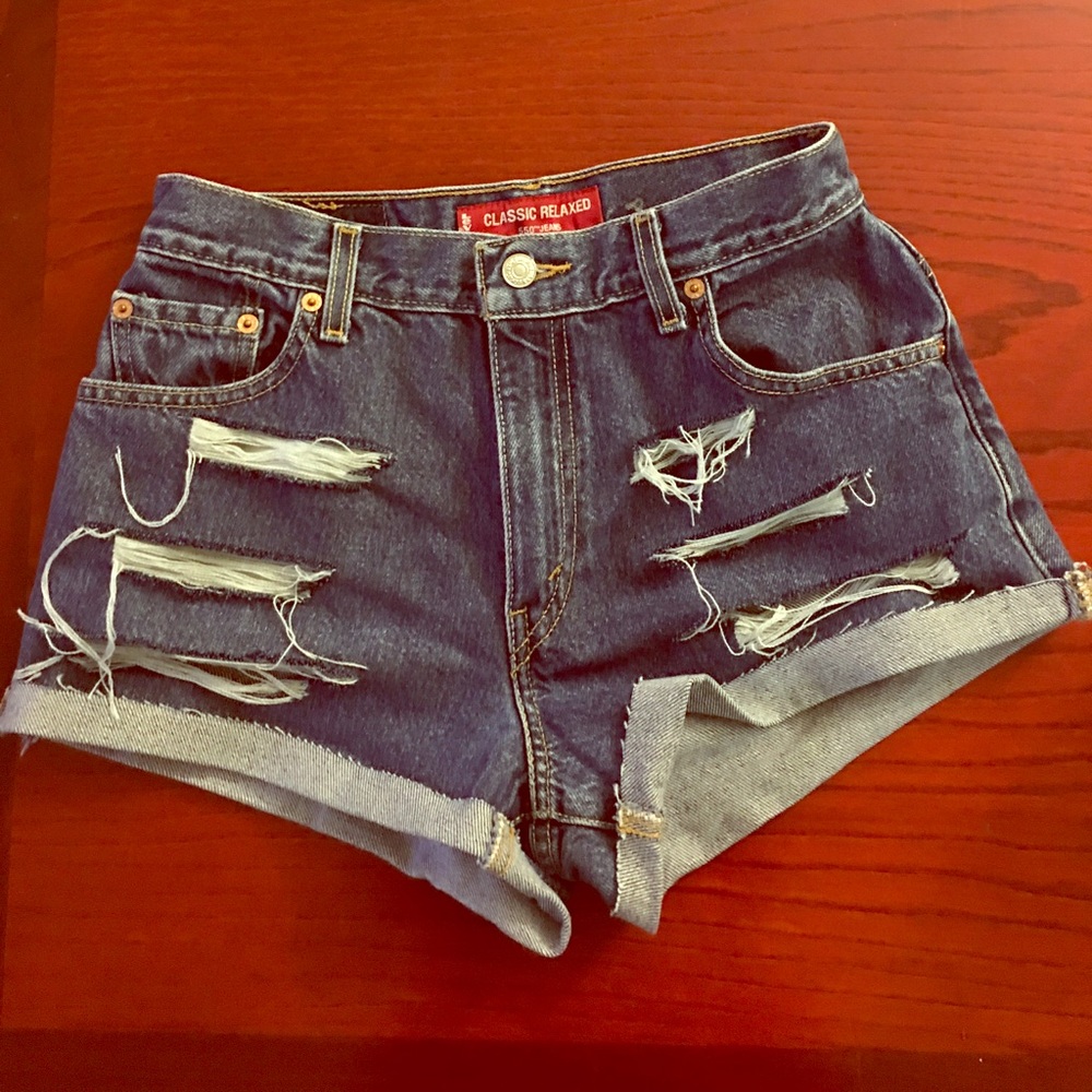 New Levi distressed high-waisted denim shorts