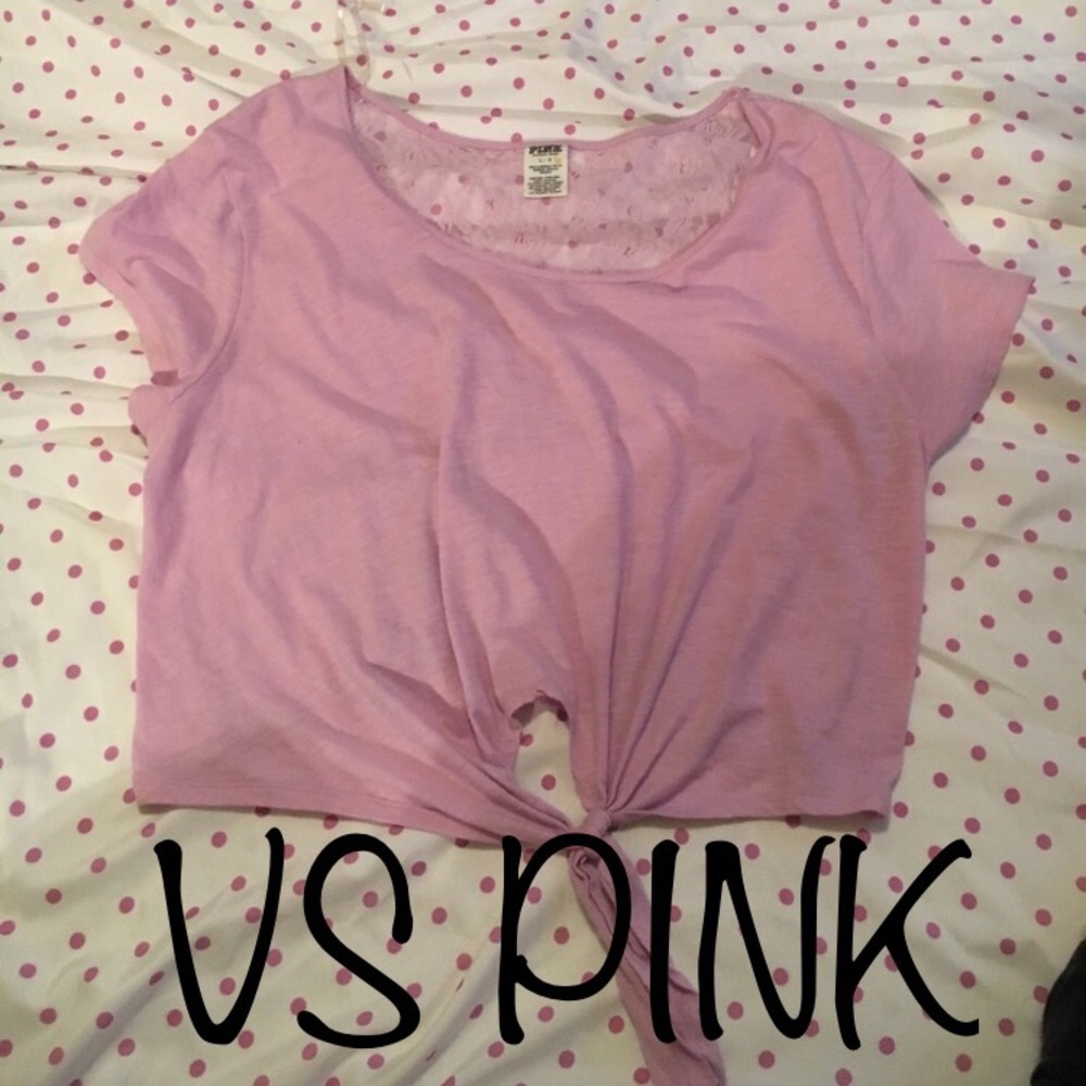 3 for $10 VS Pink tie front and LACE back crop top - Picture 1 of 4