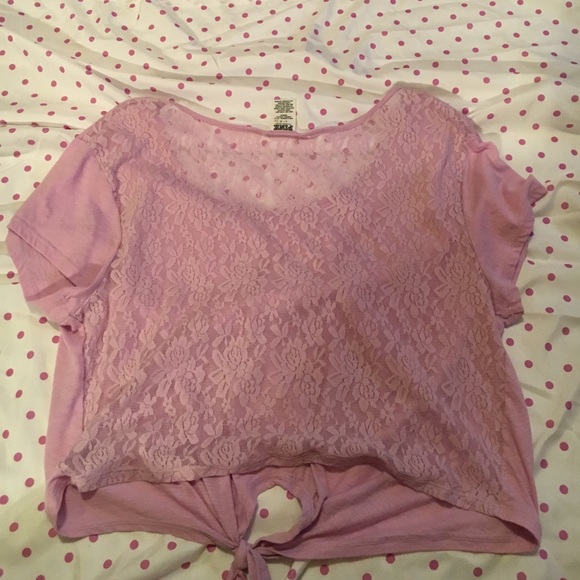 3 for $10 VS Pink tie front and LACE back crop top - Picture 2 of 4