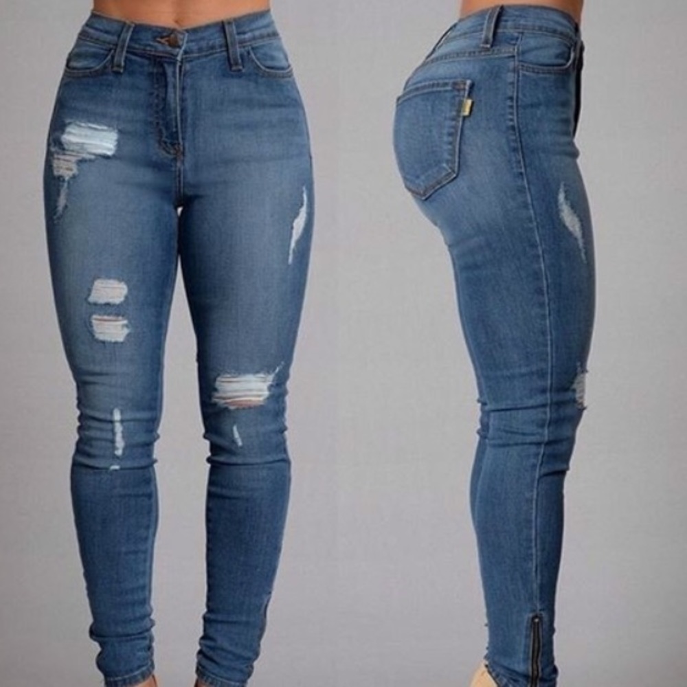 blue ripped jeans