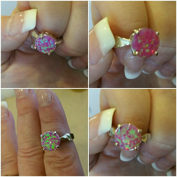 Genuine Australian Pink Fire Opal Ring Size 8 - Picture 2 of 4