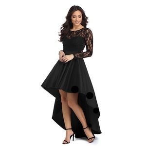 Black lace high low dress