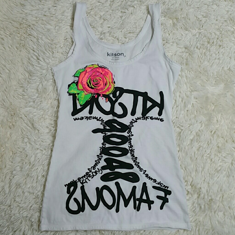 Kitson LA graphic print white tank top