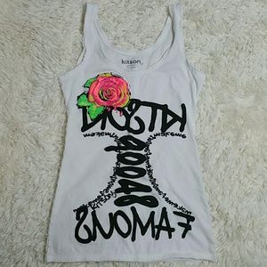 Kitson LA graphic print white tank top