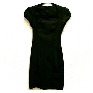 Vintage style black square neck form fitting dress