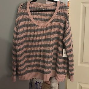 NWT FREE PEOPLE pink and gray sweater