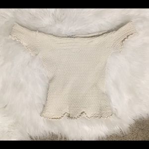 Cream Free People Off the Shoulder Crop Top