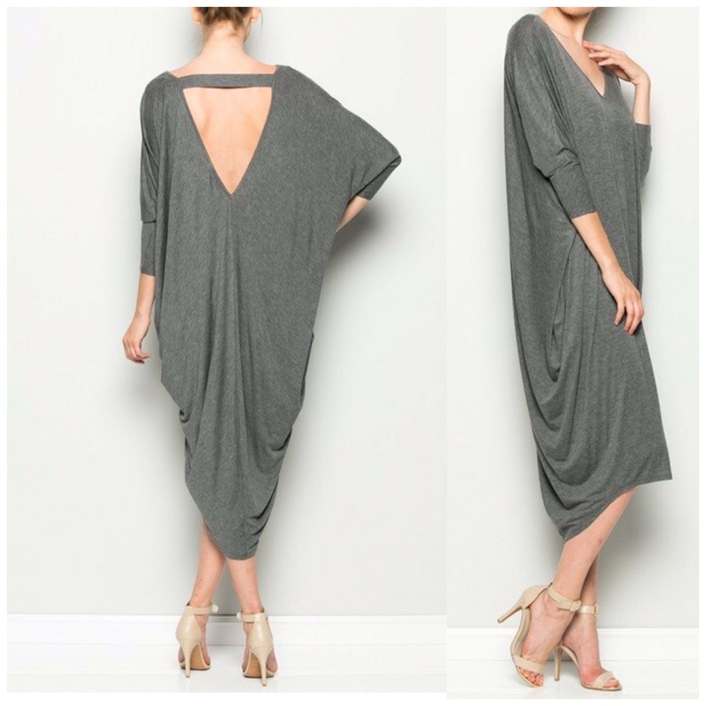 🇺🇸SALE Gray Back Deep Cut Out Maxi Dress - Picture 1 of 3