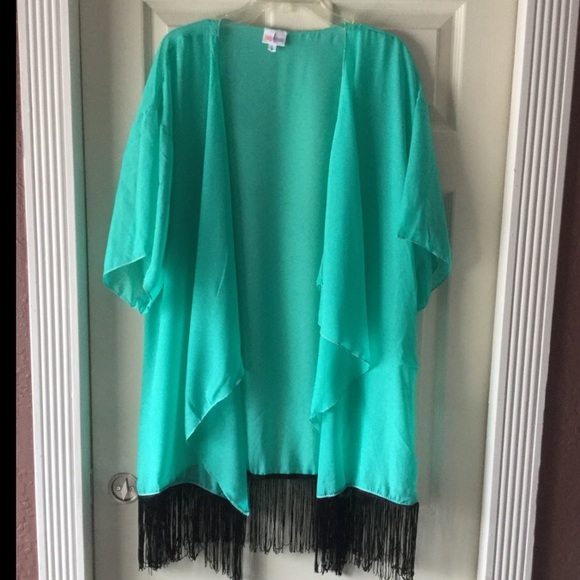 LuLaRoe Other - LuLaRoe Sheer Mint Monroe w/Black Fringe. Large