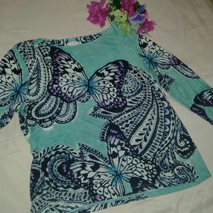 "Chicos" Aqua Butterfly Blouse