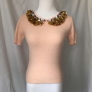 Anthropologie Peter-Pan Paillettes Pink Sweater XS
