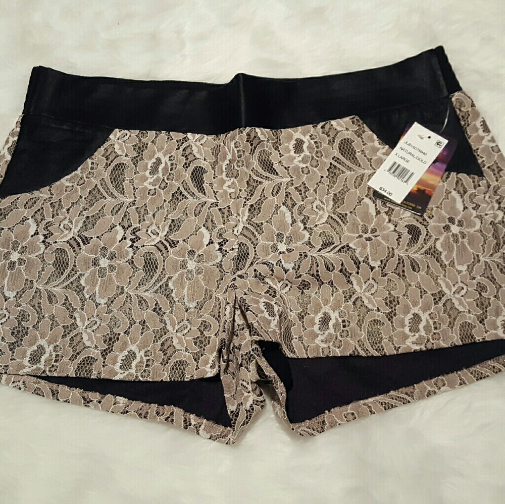 NWT adorable lace and faux leather shorts