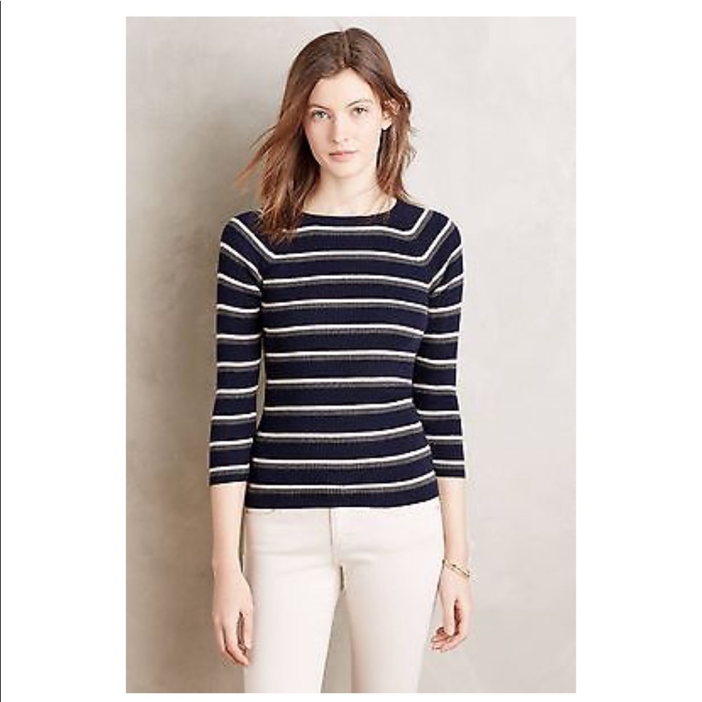 Anthropologie Ribbed Sera Pullover Sweater Striped