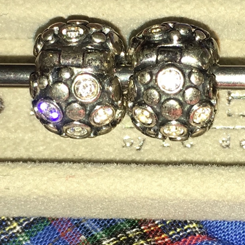 2 Authentic Pandora clips with silver design/cz's