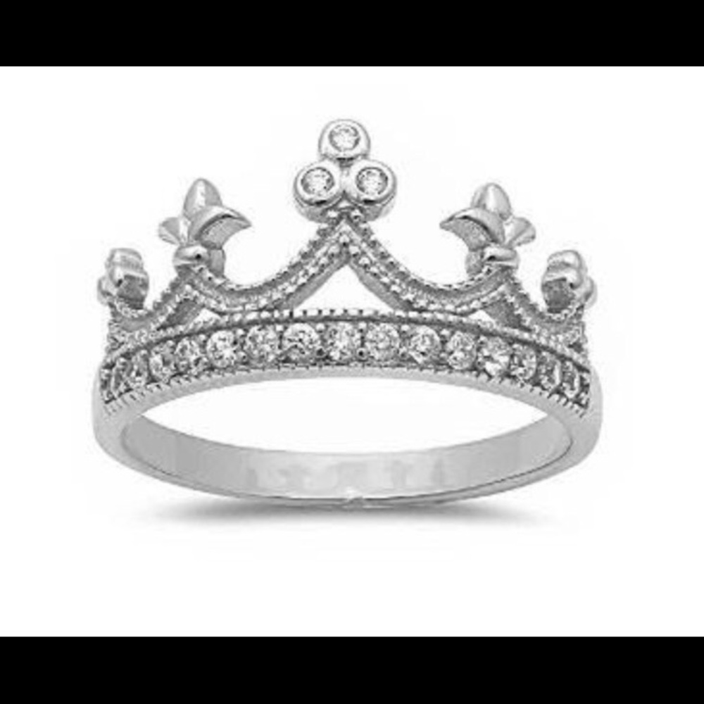 Sterling silver 925 crown dainty princess ring - Picture 1 of 8