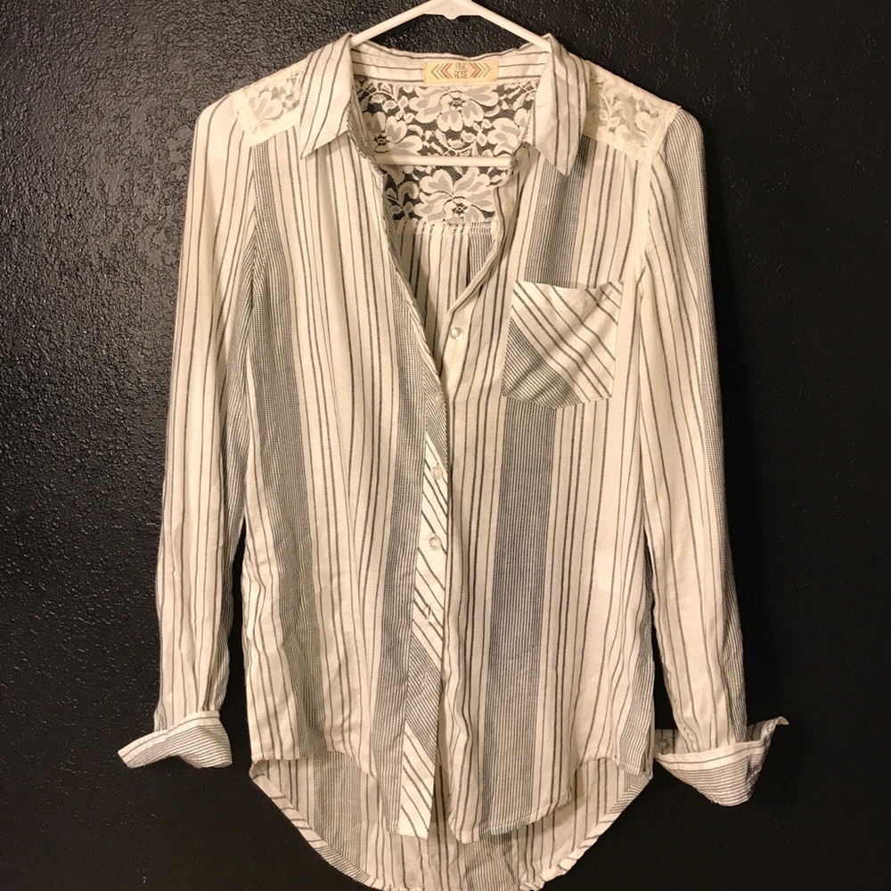 Pink Rose white button up blouse.
