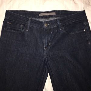 Straight leg, dark blue jeans