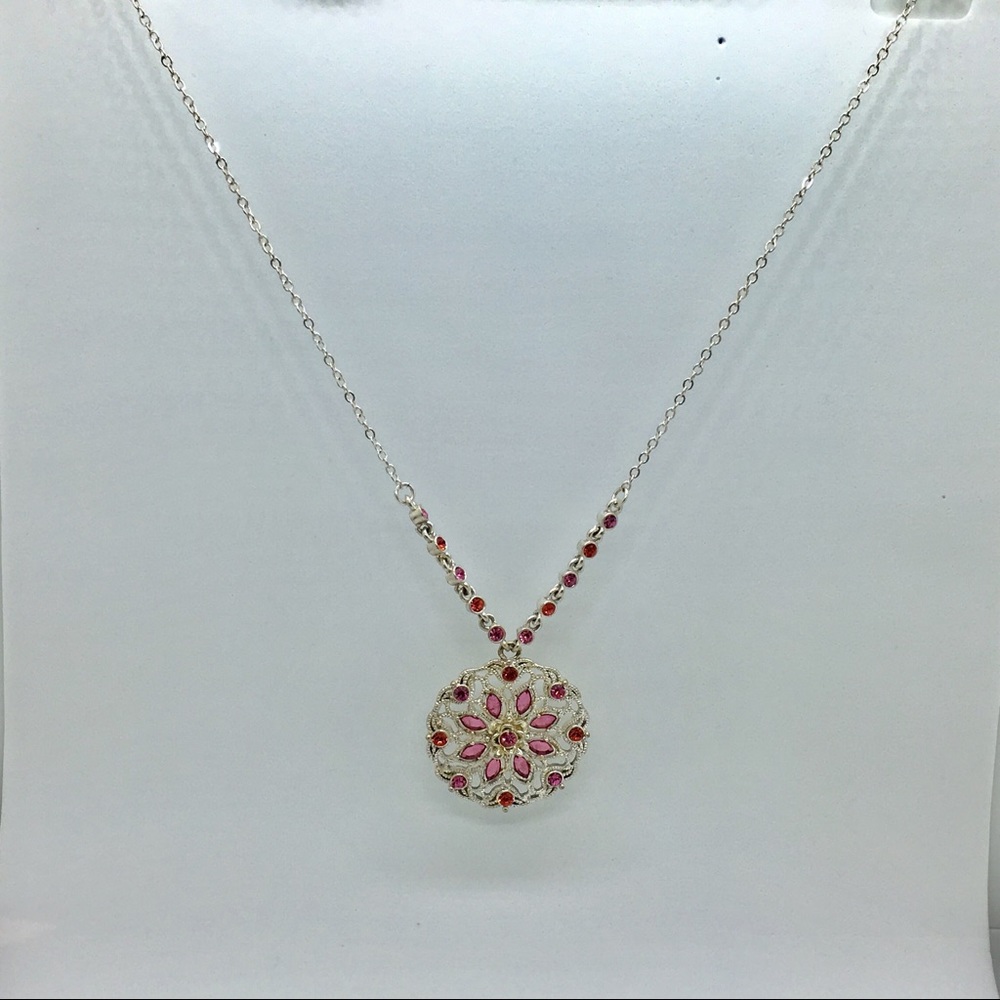 Pink & Magenta Rhinestone Floral Necklace (19") - Picture 3 of 3