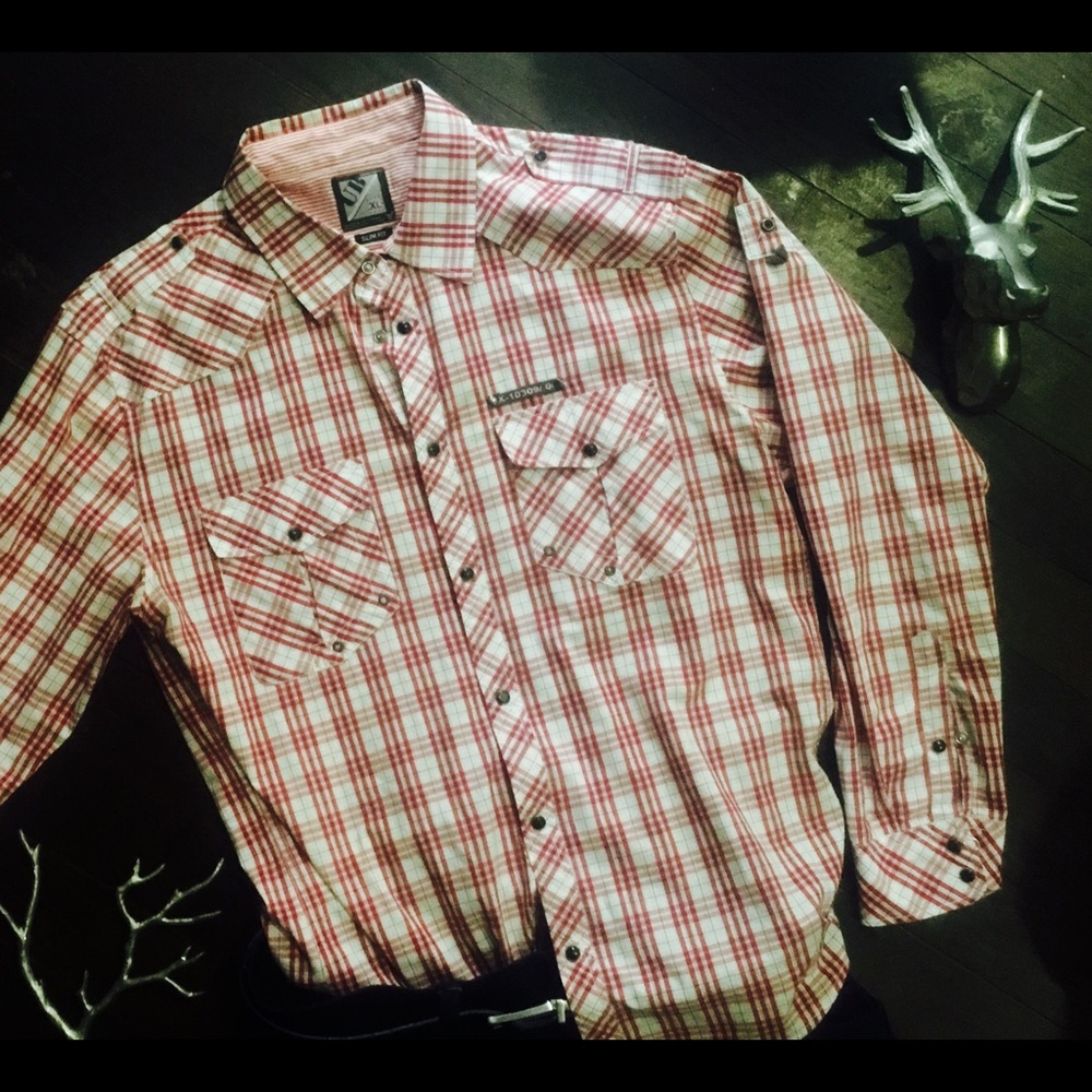 UB Red and White Plaid Western XL Slim Fit