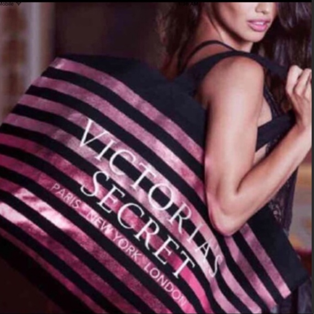 NEW UNUSED Victoria secret metallic pink blk tote
