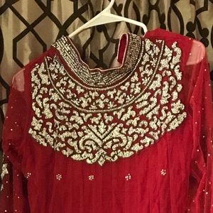 Red and Silver Indian Suit with Sparkles
