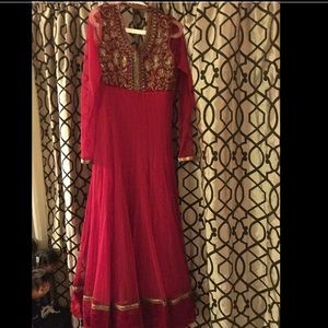 Red and Brown Indian Anarkali Suit