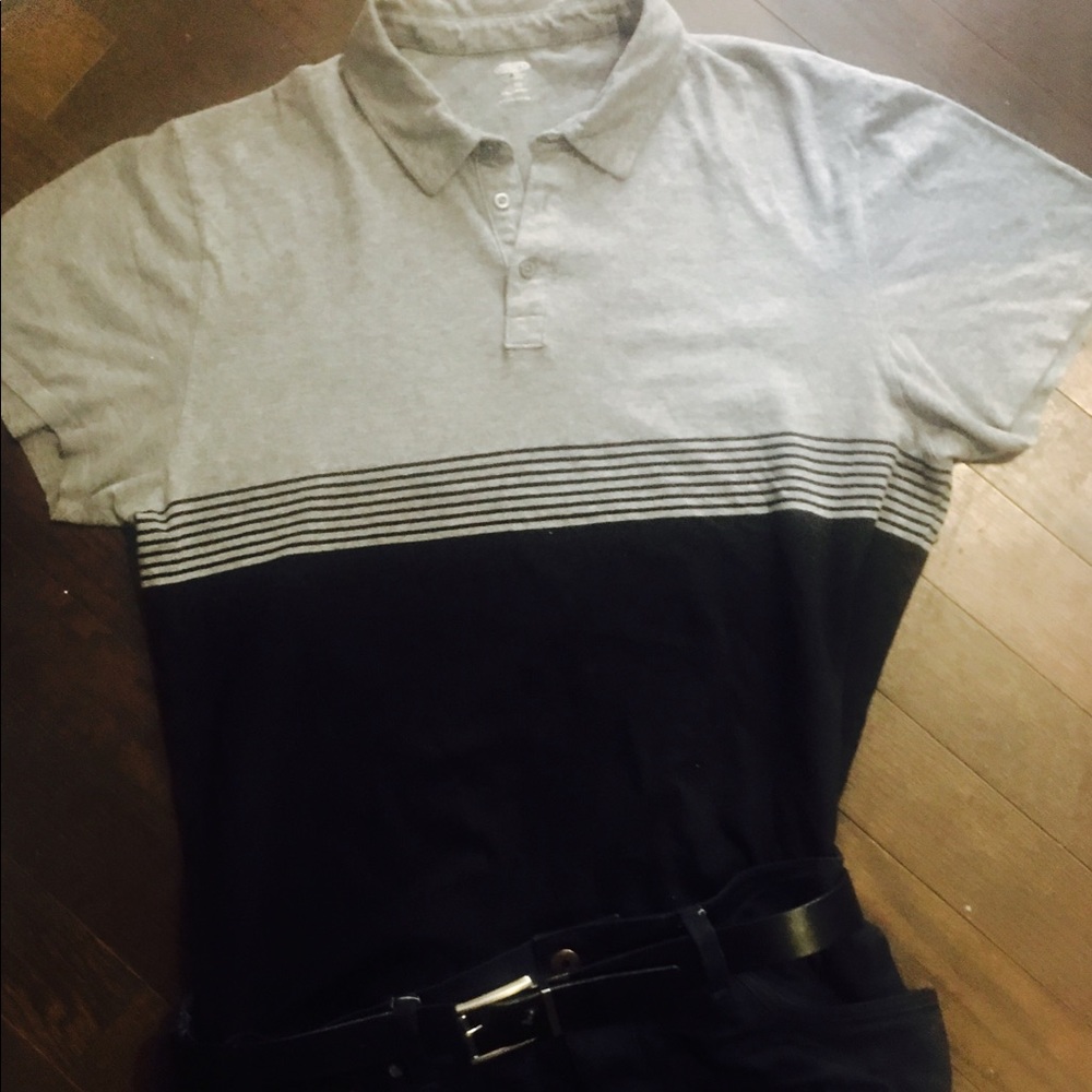 Mens XL Black and Gray Stripped Polo