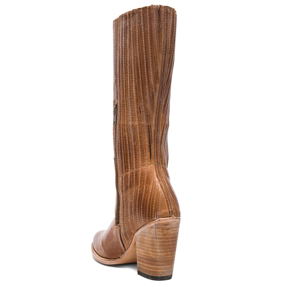 NIB Cognac Leather Western Stacked Heel Boots - Picture 3 of 7