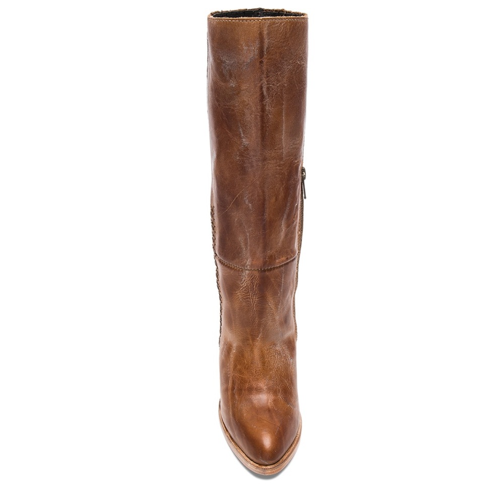 NIB Cognac Leather Western Stacked Heel Boots - Picture 4 of 7