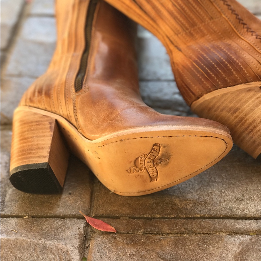NIB Cognac Leather Western Stacked Heel Boots - Picture 5 of 7
