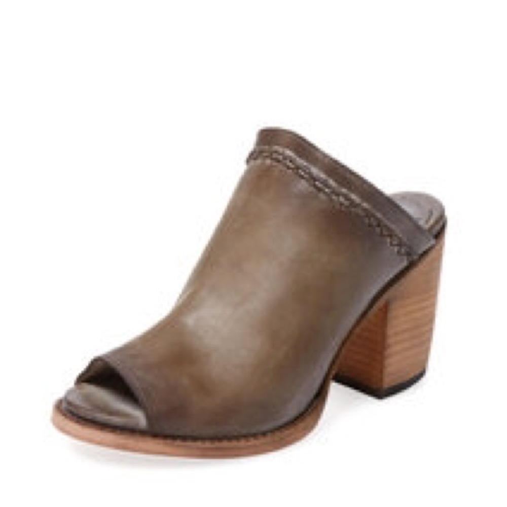 Distressed Tan Peep-Toe Leather Mule Clog - Picture 5 of 7