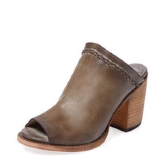 Distressed Tan Peep-Toe Leather Mule Clog - Picture 5 of 7
