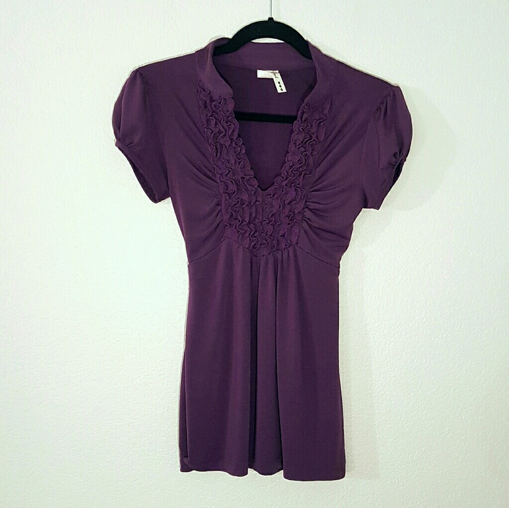 Purple Ruffled V-neck Tie Waist Blouse