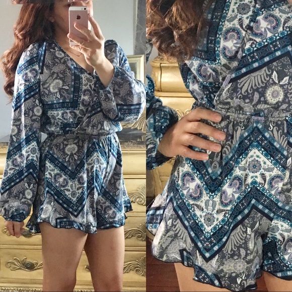 Long Sleeve Geometric Playsuit Romper - Picture 5 of 5