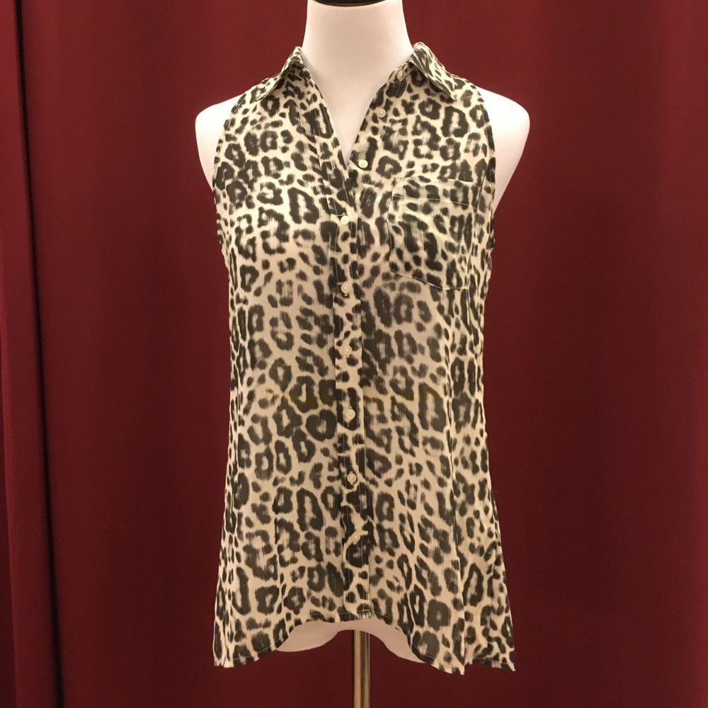 Guess sheer animal print sheer top with split back