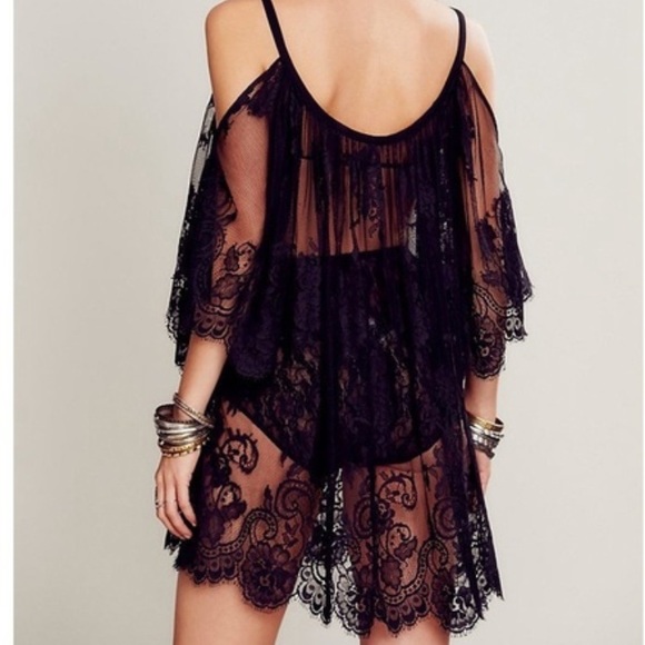 🎉4xHP🎉BlackLaceColdShoulderCoverUpDressTunicTop - Picture 4 of 5