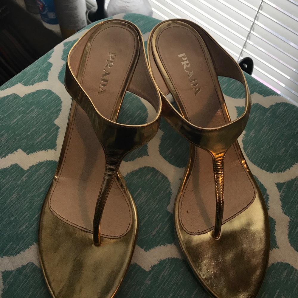Prada gold thong heels