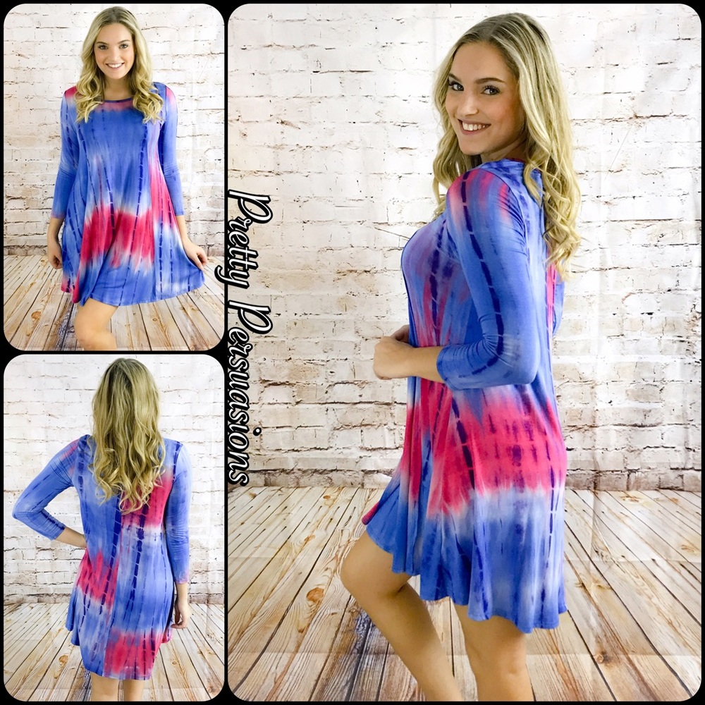 NWT Blue Mix Festival Tie Dyed Hippie Dress - Picture 2 of 4