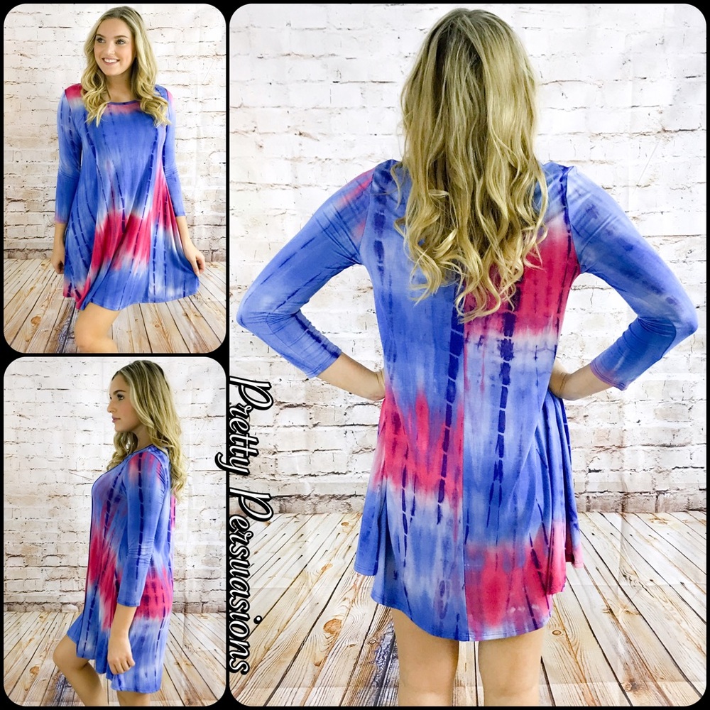 NWT Blue Mix Festival Tie Dyed Hippie Dress - Picture 3 of 4
