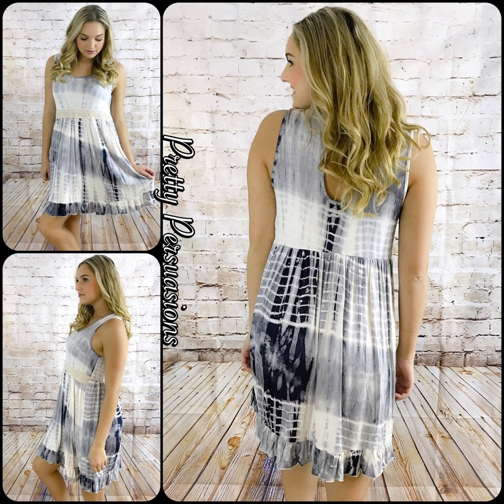 Charcoal Tie Dyed & Crochet Ruffle Hem Dress - Picture 3 of 8