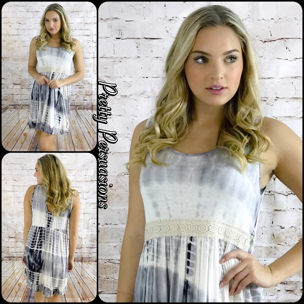 Charcoal Tie Dyed & Crochet Ruffle Hem Dress - Picture 4 of 8