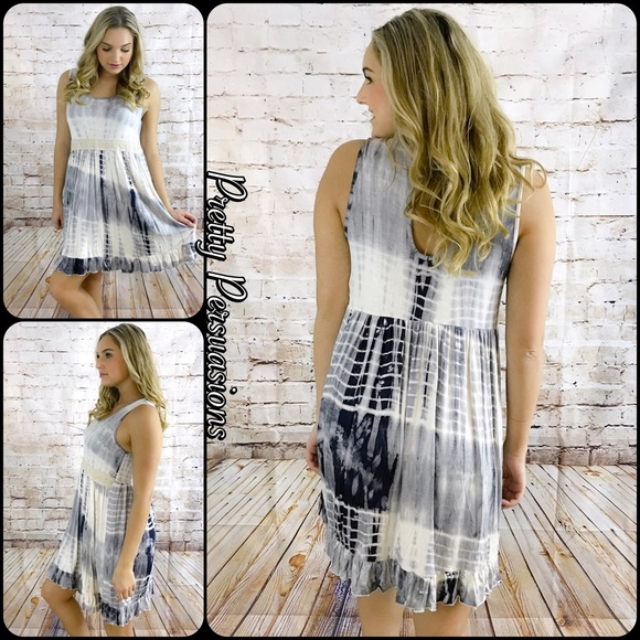Charcoal Tie Dyed & Crochet Ruffle Hem Dress - Picture 3 of 8