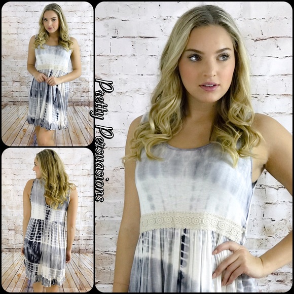 Charcoal Tie Dyed & Crochet Ruffle Hem Dress - Picture 4 of 8