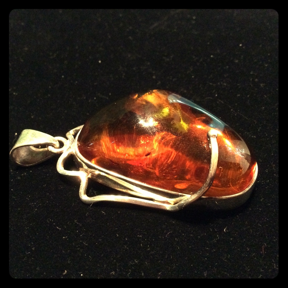 Beautiful Amber & Silver Statement Pendant