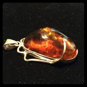 Beautiful Amber & Silver Statement Pendant