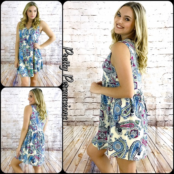 CLEARANCE‼️NWT Paisley Print Boho Mini Dress Tunic - Picture 2 of 4