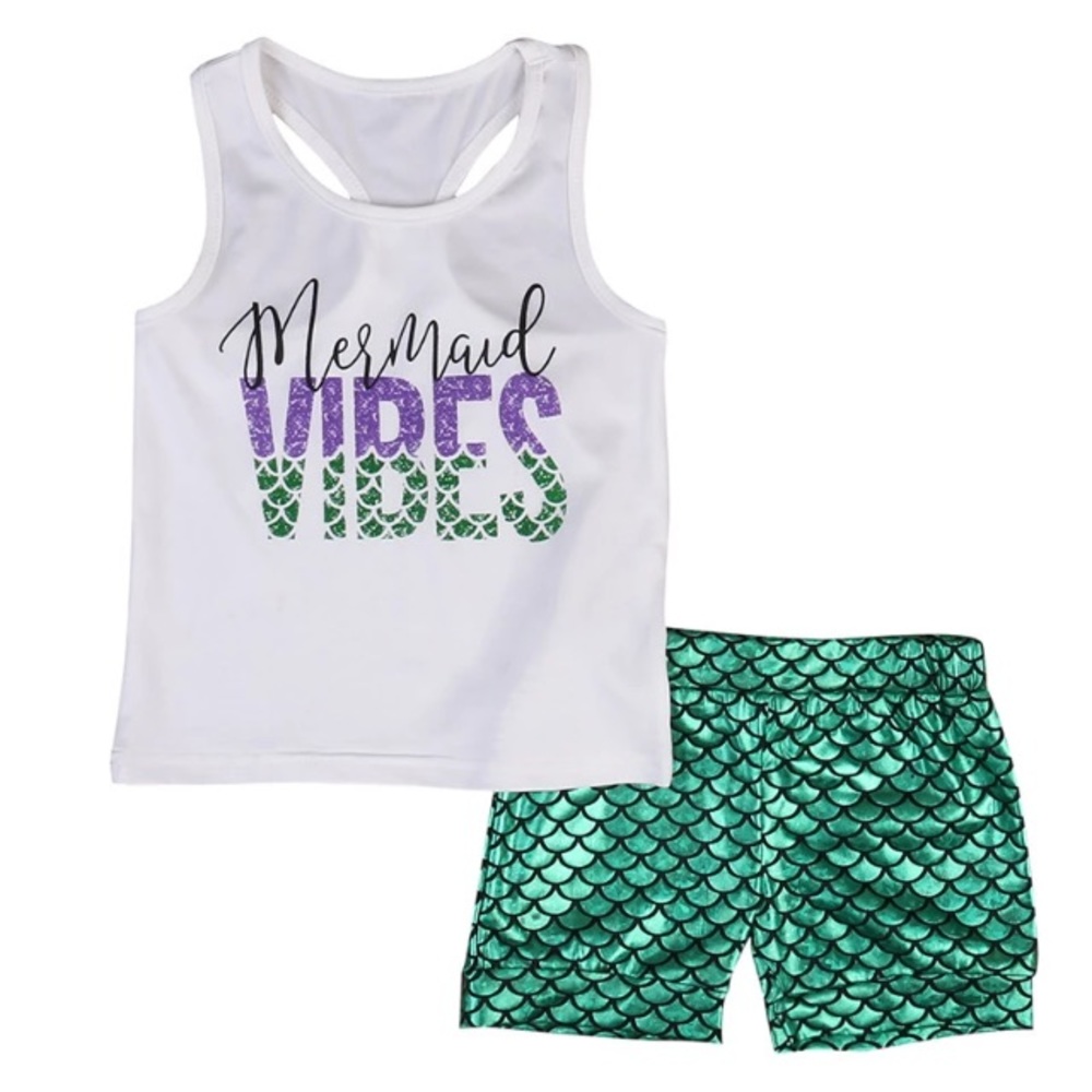 Girls Mermaid Vibes Glitzy Tank & Shorts - Picture 2 of 2