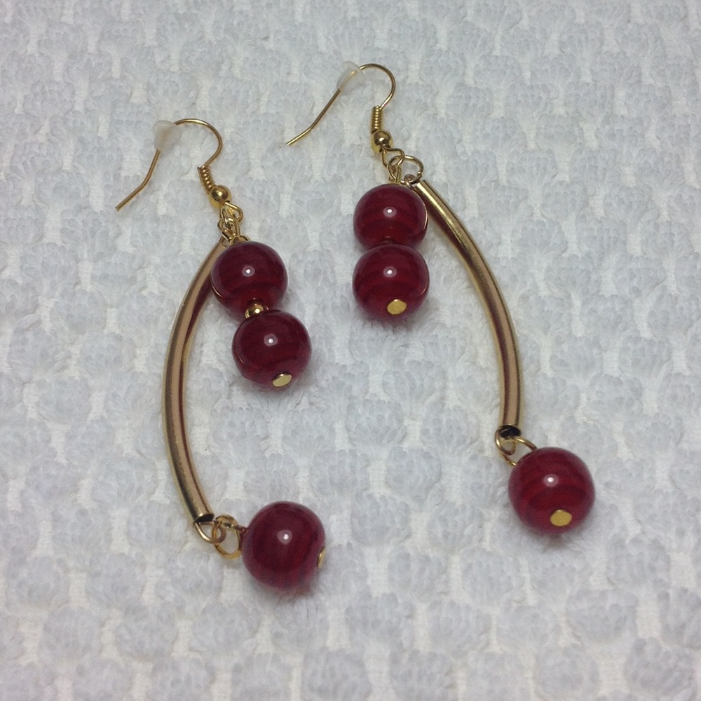 Red and Gold Beaded Earrings
